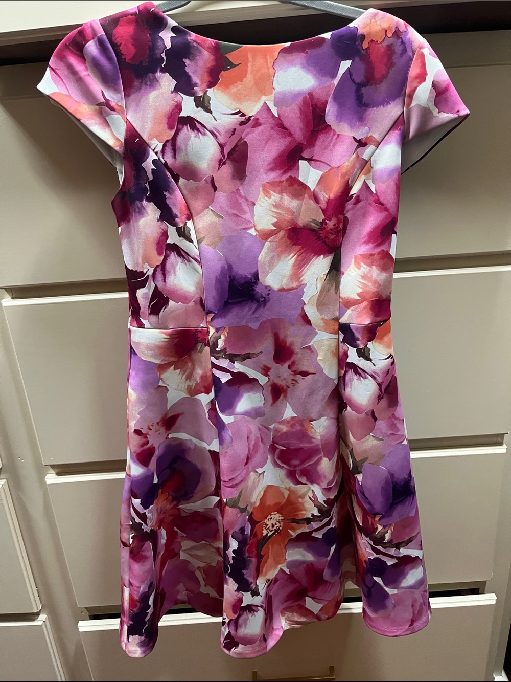 Jessica Howard Floral Fit-and-Flare Pink Purple Orange Watercolor Dress